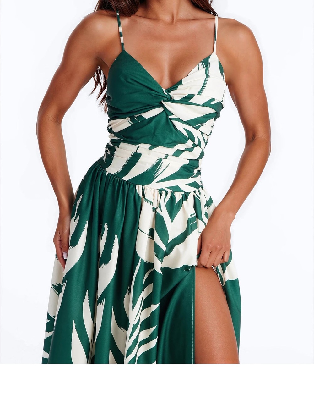 Fashion Nova Green and Cream Strappy Twist Maxi Dress